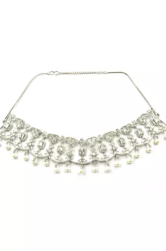 Silver plater american diamond cz party necklace set