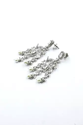 Silver plater american diamond cz party necklace set