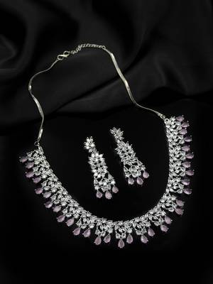 Silver plated sleek american diamond cz neckalce set 2