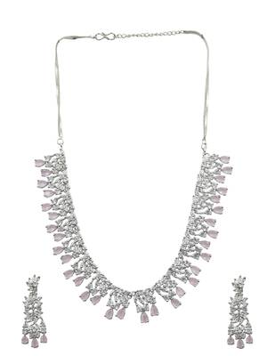 Silver plated sleek american diamond cz neckalce set 3