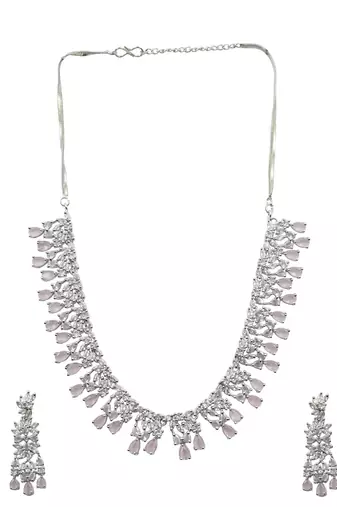 Silver plated sleek american diamond cz neckalce set