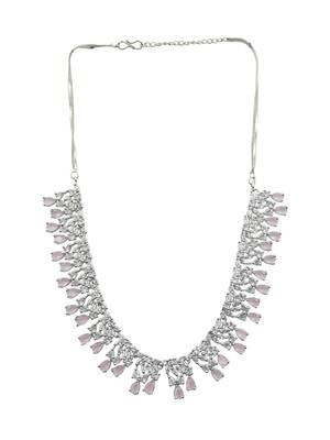 Silver plated sleek american diamond cz neckalce set 4