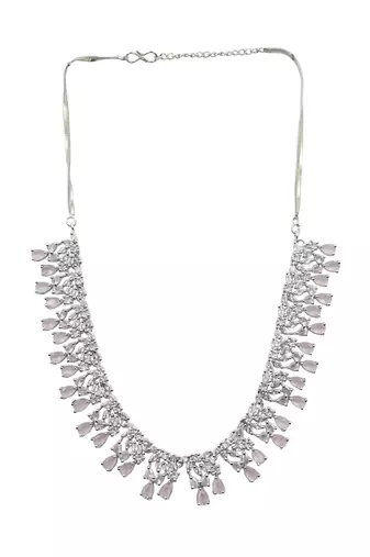 Silver plated sleek american diamond cz neckalce set