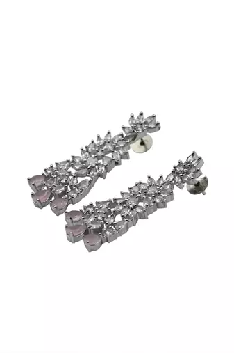 Silver plated sleek american diamond cz neckalce set