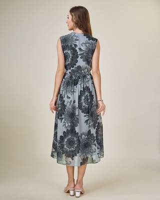  black georgette floral printed gathered dress 4