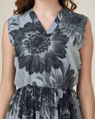  black georgette floral printed gathered dress 5