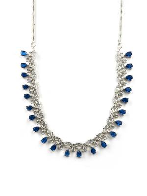 Sleek delicate silver plated blue american diamond and cubic zirconia necklace set 4