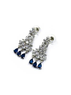 Sleek delicate silver plated blue american diamond and cubic zirconia necklace set 5