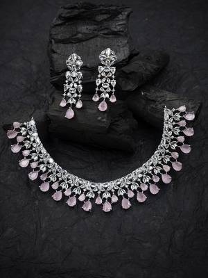 Elegant silver plated pink cubic zirconia party wear fusion necklace set 2