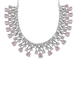 Elegant silver plated pink cubic zirconia party wear fusion necklace set 4