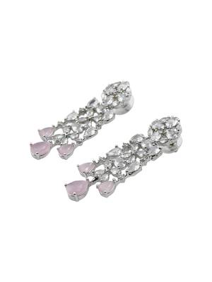 Elegant silver plated pink cubic zirconia party wear fusion necklace set 5