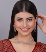 Elegant rose gold plated mint cubic zirconia party wear fusion necklace set