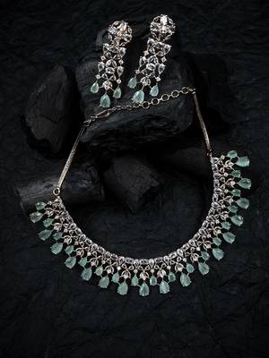 Elegant rose gold plated mint cubic zirconia party wear fusion necklace set 2