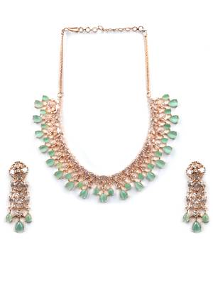 Elegant rose gold plated mint cubic zirconia party wear fusion necklace set 3
