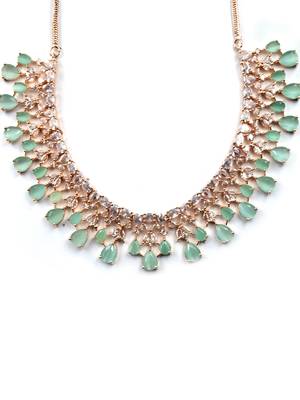 Elegant rose gold plated mint cubic zirconia party wear fusion necklace set 4