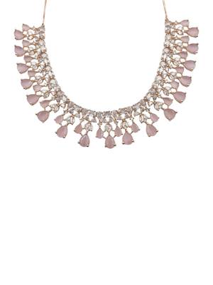 Elegant rose gold plated pink cubic zirconia party wear fusion necklace set 4