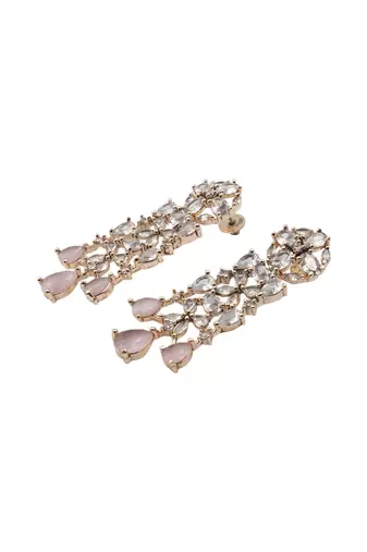 Elegant rose gold plated pink cubic zirconia party wear fusion necklace set