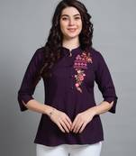  wine pure viscose rayon floral embroidered a-line top