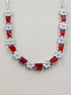 Silver plated red square cz necklace set 4
