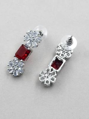 Silver plated red square cz necklace set 5