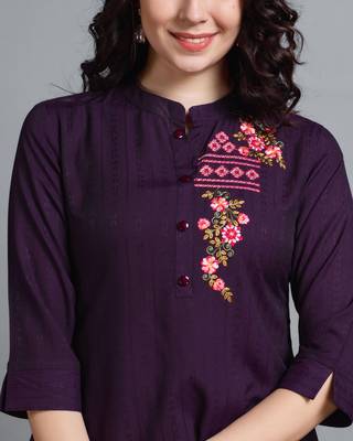  wine pure viscose rayon floral embroidered a-line top 5