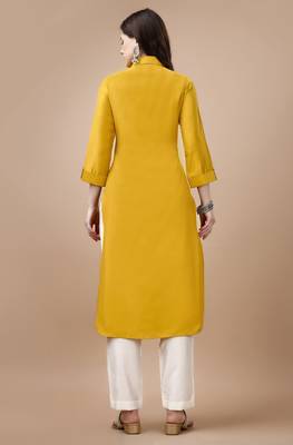  mustard chinon silk solid calf length straight pathani kurta 4