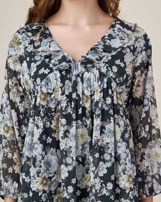  black georgette floral printed empire dress with ruffles 5