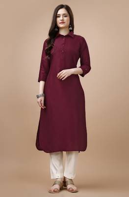  maroon chinon silk solid calf length straight pathani kurta 1