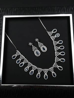 Silver plater blue american diamond water drop necklace set 2