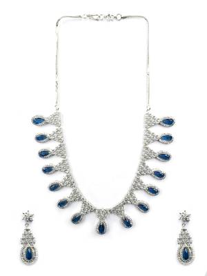 Silver plater blue american diamond water drop necklace set 3
