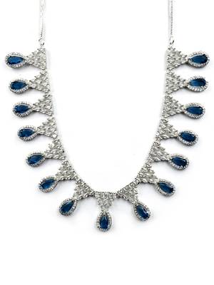 Silver plater blue american diamond water drop necklace set 4