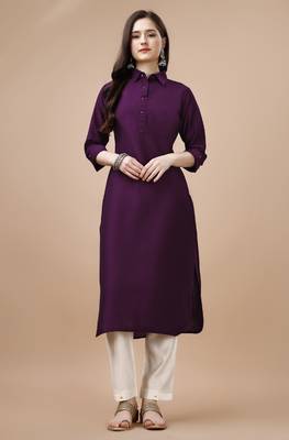  purple chinon silk solid calf length straight pathani kurta 1