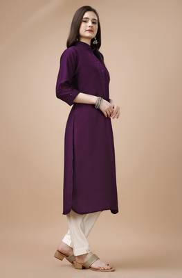  purple chinon silk solid calf length straight pathani kurta 2