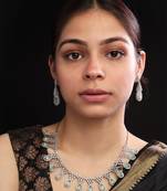 Silver plater turquoise blue american diamond water drop necklace set