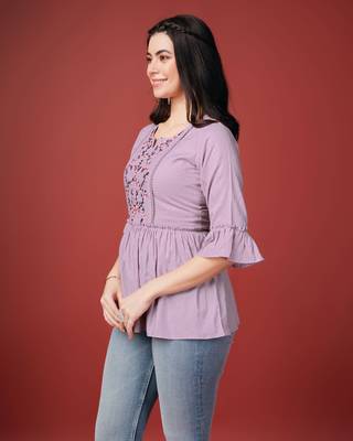  mauve pure viscose rayon floral embroidered peplum top 2