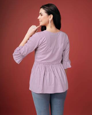  mauve pure viscose rayon floral embroidered peplum top 3
