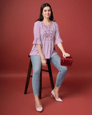  mauve pure viscose rayon floral embroidered peplum top 4