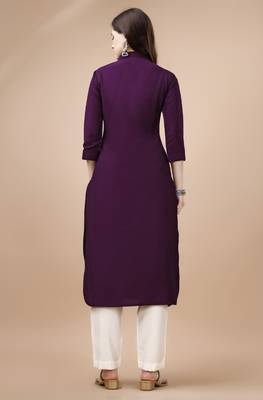 purple chinon silk solid calf length straight pathani kurta 4