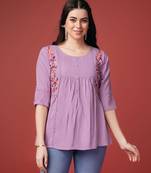  mauve pure viscose rayon floral embroidered a-line top