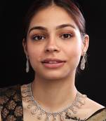 Silver plater peach american diamond water drop necklace set