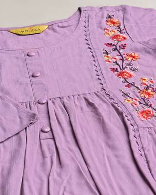  mauve pure viscose rayon floral embroidered a-line top 5