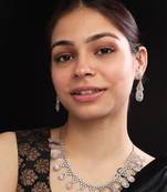 Silver plater pink american diamond water drop necklace set