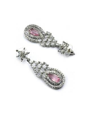 Silver plater pink american diamond water drop necklace set 5
