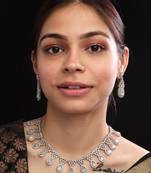 Silver plater grey american diamond water drop necklace set