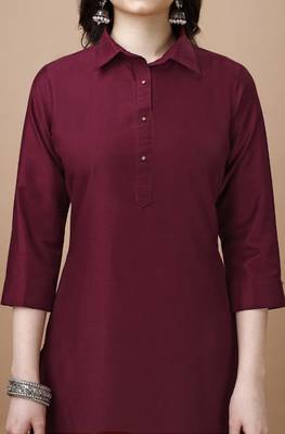  maroon chinon silk solid calf length straight pathani kurta 5