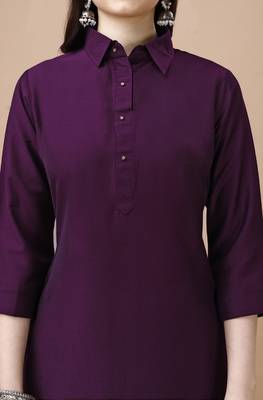  purple chinon silk solid calf length straight pathani kurta 5