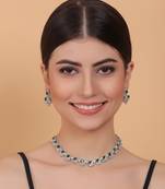 Silver tone green american diamond sleek necklace set