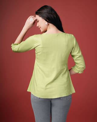  lime green pure viscose rayon floral embroidered a-line top 4