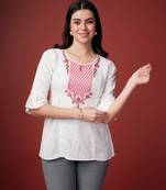  white pure viscose rayon floral embroidered a-line top