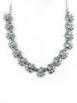 Silver tone turquoise blue american diamond sleek necklace set 4